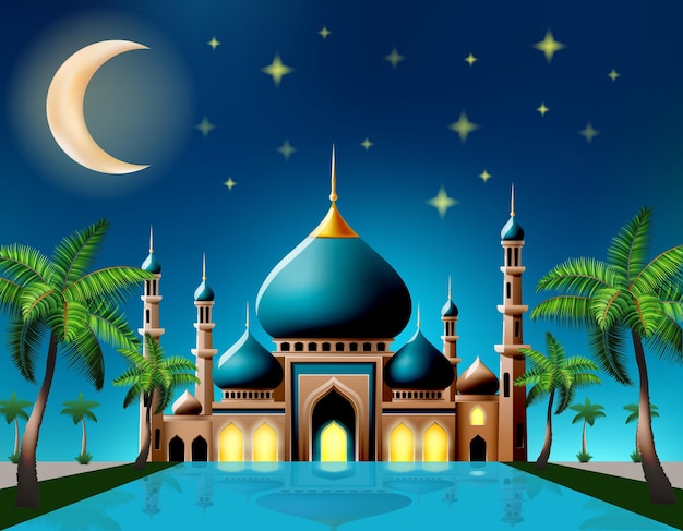 Los musulmanes de la mezquita islámica para las oraciones ilustración vectorial