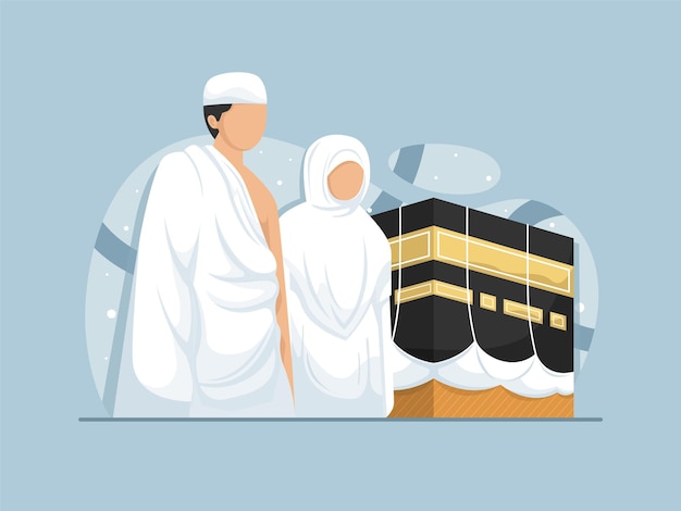 Musulmanes que están en peregrinación en La Meca y The Kaaba Flat