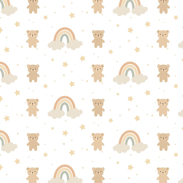 Muy bonitos patrones vectoriales sin costuras con osos arco iris estrellas en fondo blanco dibujos infantiles