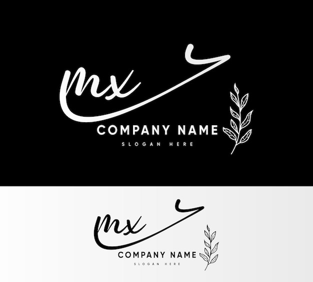 Mx m x letra inicial escritura a mano y firma logotipo vector de belleza logotipo inicial boutique de moda