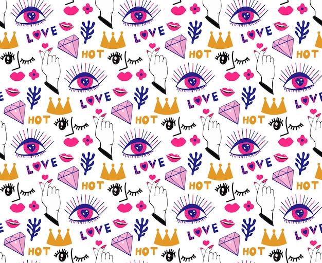 Mystic boho love estilo moderno abstracto sin fisuras patrón de tendencia de corazón. Día de San Valentín, romance textura interminable, fondo, papel tapiz, textil. Ilustración vectorial
