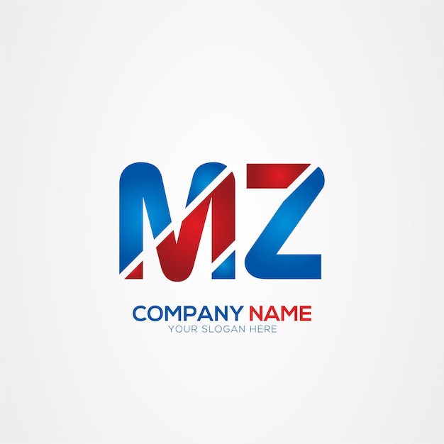 MZM Creative Modern Letters Diseño del logotipo Elemento rojo y azul