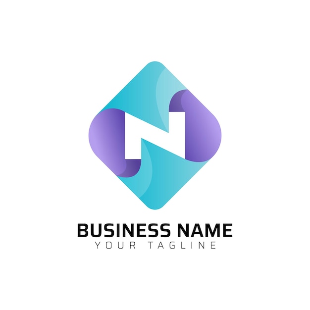 N abstracta moderna minimalista tipografía premium 3d de letras coloridas plantilla de diseño de logotipo