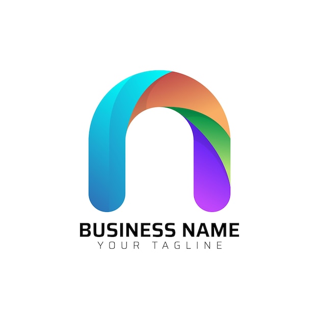 N abstracta moderna minimalista tipografía premium 3d de letras coloridas plantilla de diseño de logotipo