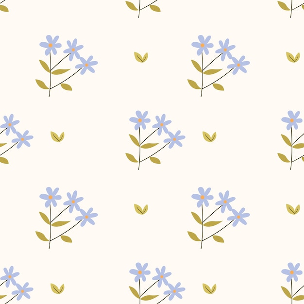 N sin costuras florales con flores silvestres azules y hojas sobre un fondo suave de crema