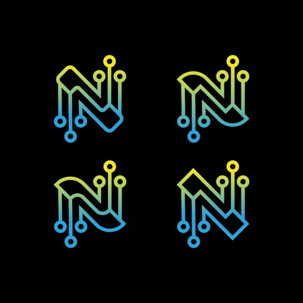 N letra de diseño del logotipo del conjunto plantilla N logotipo de la tecnología del conjunto N logofolio de la tecnología