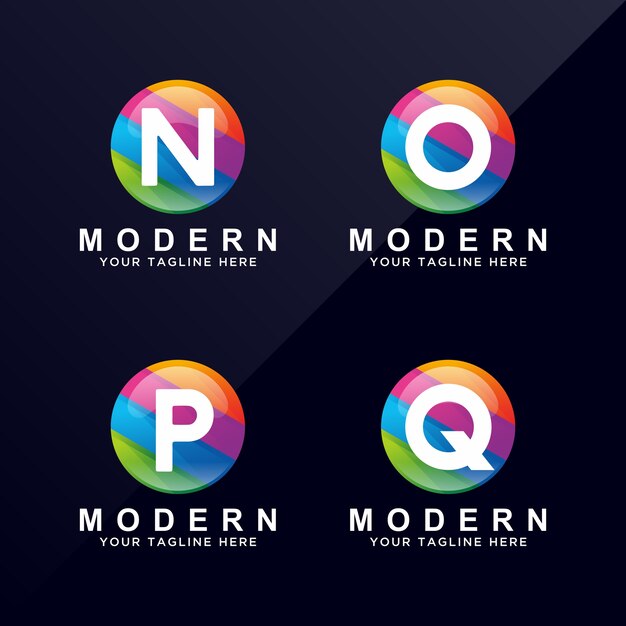 N, O, P, Q logo de círculo colorido