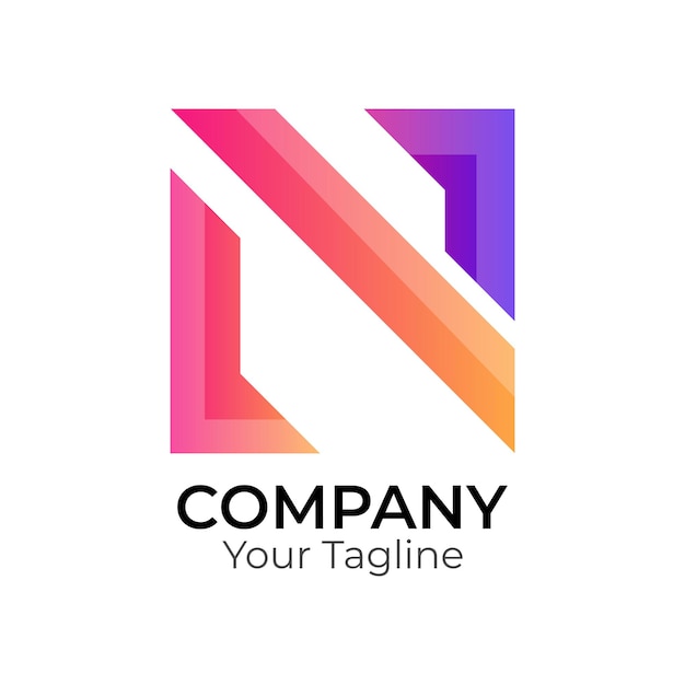 N tipografía minimalista moderna abstracta plantilla de diseño de logotipo de letras coloridas en 3D
