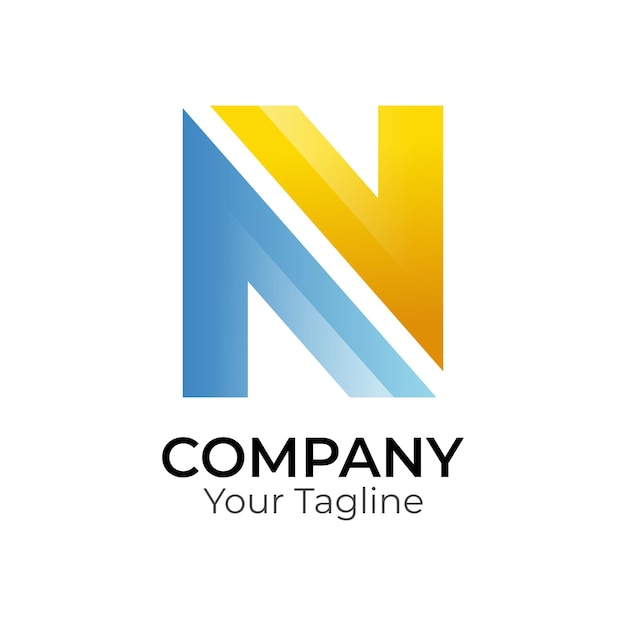 N tipografía minimalista moderna abstracta plantilla de diseño de logotipo de letras coloridas en 3D