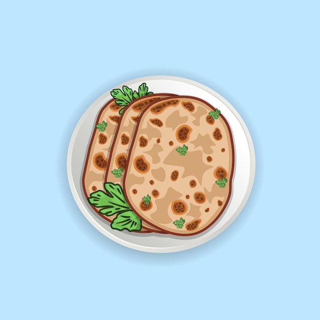 Naan Mano Ilustración Vector Diseño Con Placa. Premium deliciosa comida asiática Clip Art Vector.