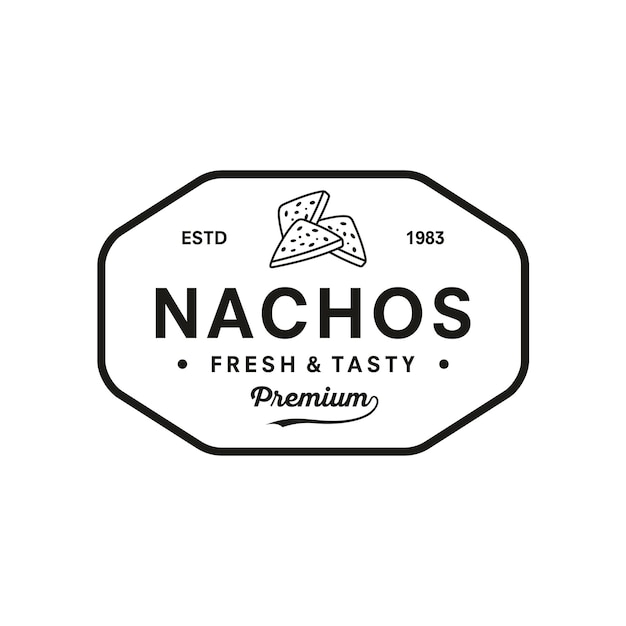 Nachos letras escritas a mano logotipo etiqueta insignia emblema signo para menú de restaurante mexicano café insignia estilo vintage retro modernas caligrafía tipografía ilustración vectorial