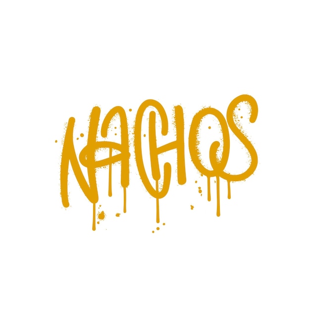 Nachos palabra de letras dibujadas a mano en la calle urbana estilo graffiti vector texturizado ilustración dibujada a mano