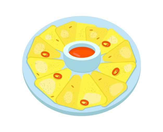 Nachos y salsa de salsa con chili sobre fondo aislado