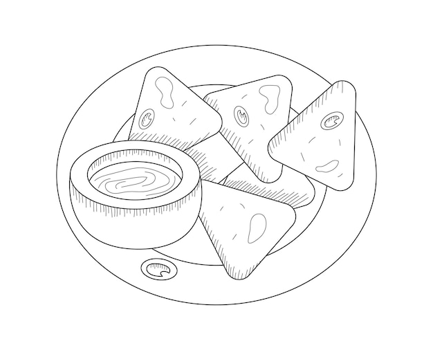 Nachos y salsa de salsa con chili sobre fondo aislado