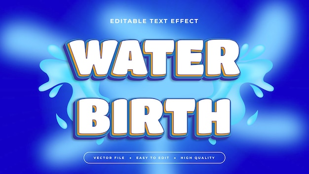 Nacimiento de agua azul y blanca estilo de fuente de efecto de texto editable en 3D