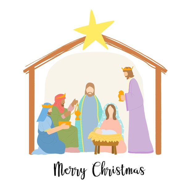 Nacimiento de Jesús, feliz tarjeta de felicitación navideña.