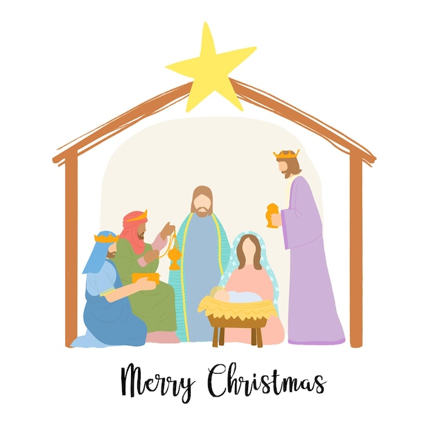 Vector nacimiento de jesús, feliz tarjeta de felicitación navideña.