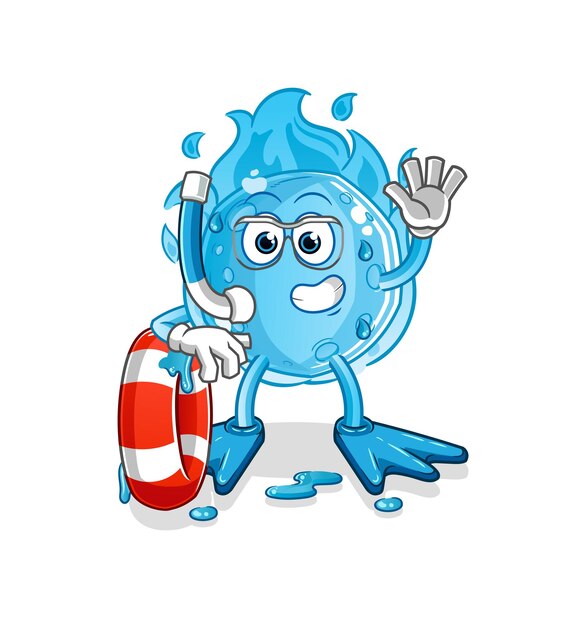El nadador cometa azul con mascota boya. vector de dibujos animados