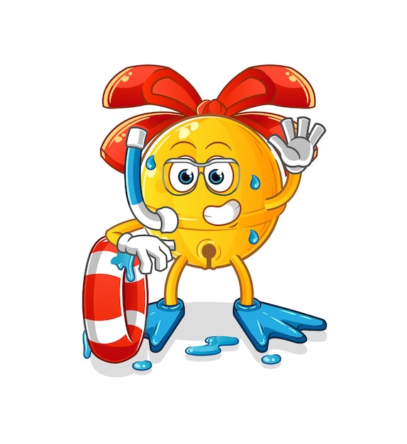 Nadador de guisantes con mascota boya. vector de dibujos animados