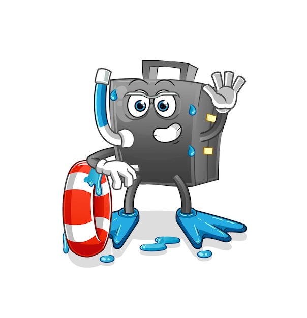 nadador de maletín con mascota de boya. vector de dibujos animados
