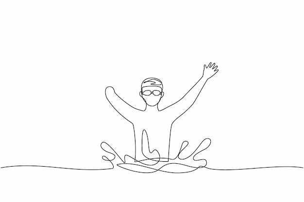 Vector nadador con una sola línea de dibujo, persona con discapacidad, atleta que juega en torneos.