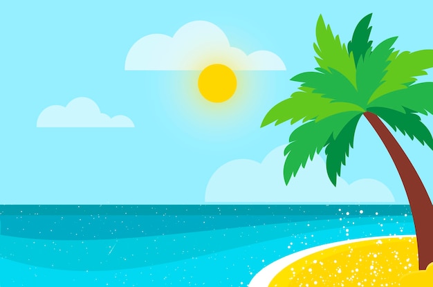 Nadie debajo de la palmera en la ilustración de la orilla del mar
