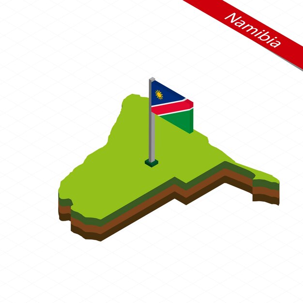 Namibia Mapa isométrico y bandera Vector Ilustración
