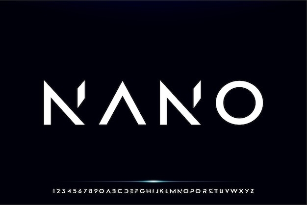 Nano, una fuente abstracta alfabeto futurista con tema de tecnología. diseño moderno de tipografía minimalista