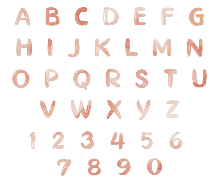 Naranja acuarela cálida alfabeto vector acuarela elementos de tipografía