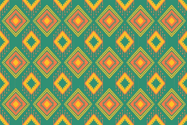 Naranja amarillo sobre verde Patrón geométrico oriental étnico tradicional Diseño para fondo alfombra papel tapiz ropa envoltura Batik tela Ilustración vectorial estilo de bordado xA