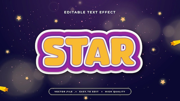 Naranja blanco y púrpura estrella violeta estilo de fuente de efecto de texto editable en 3D