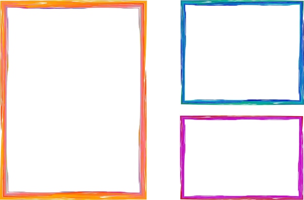 naranja brillante azul púrpura colores lápiz marcos de dibujo conjunto vector