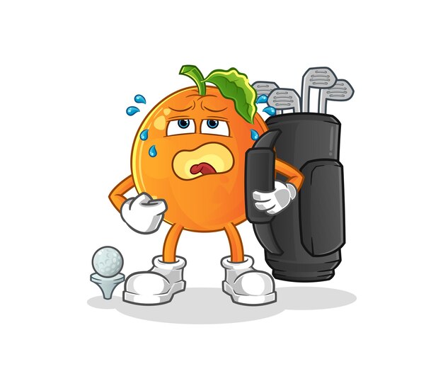 Naranja con equipo de golf. vector de mascota de dibujos animados