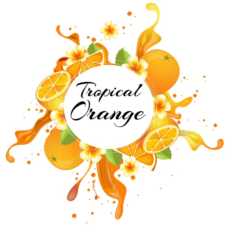 naranja con fondo de salpicaduras tropicales