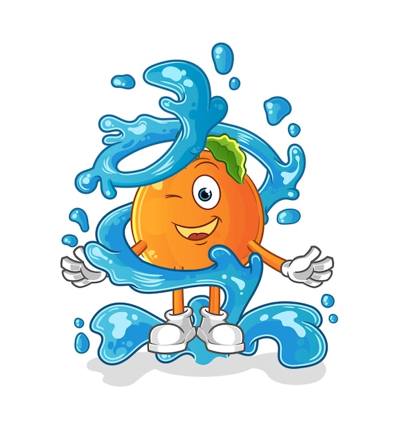 Vector naranja fresca con mascota de agua. vector de dibujos animados