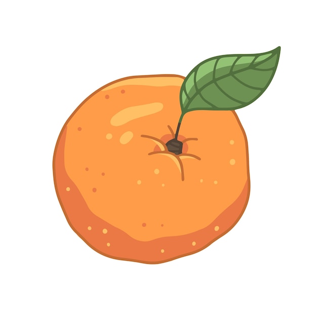 Naranja con una hoja en estilo de dibujos animados vector ilustración aislada