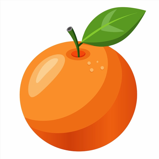 una naranja con una hoja verde y una hoja verde