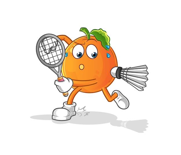 Naranja jugando ilustración de bádminton. vector de personaje