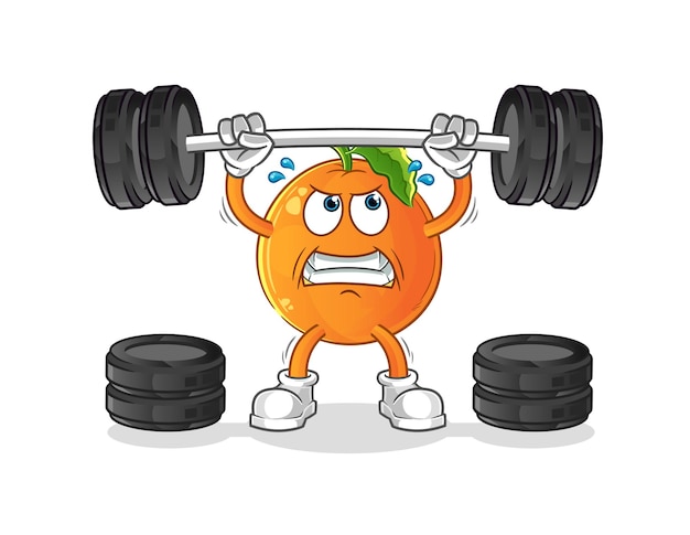 Naranja levantando el personaje de la barra. vector de mascota de dibujos animados