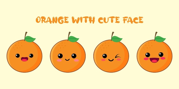 NARANJA LINDA, CONJUNTO LINDO FELIZ DE CARA NARANJA SONRIENTE. ILUSTRACIÓN VECTORIAL