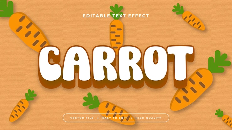Vector naranja marrón y blanca zanahoria estilo de fuente de efecto de texto editable en 3d