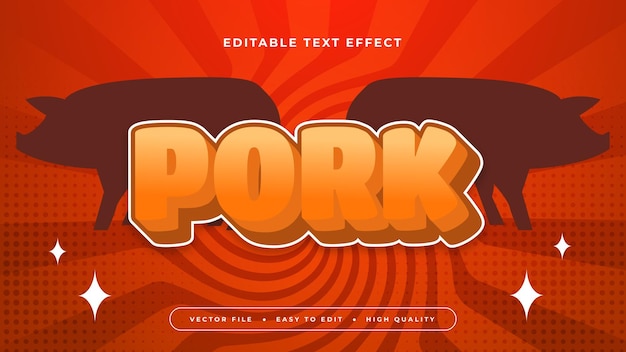 Naranja roja y blanca carne de cerdo estilo de fuente de efecto de texto editable en 3D