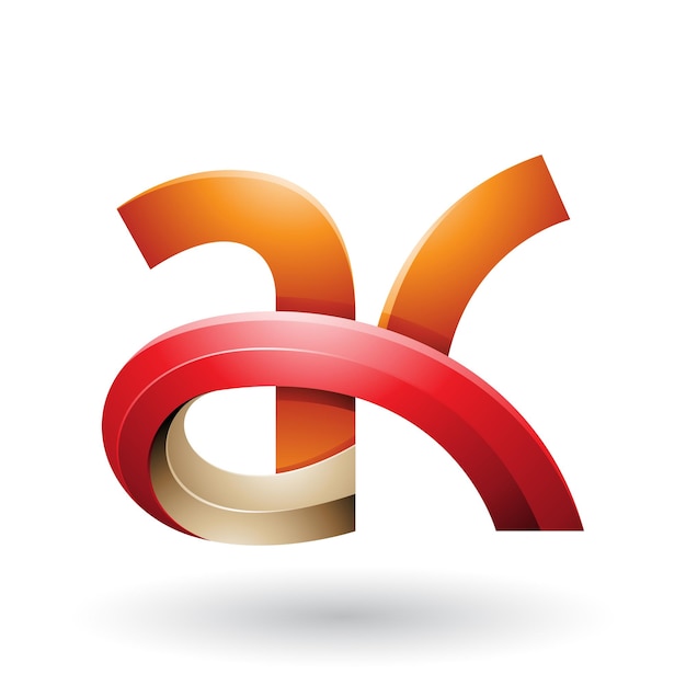 Vector naranja y rojo 3d bold curvy letter a y k vector illustration