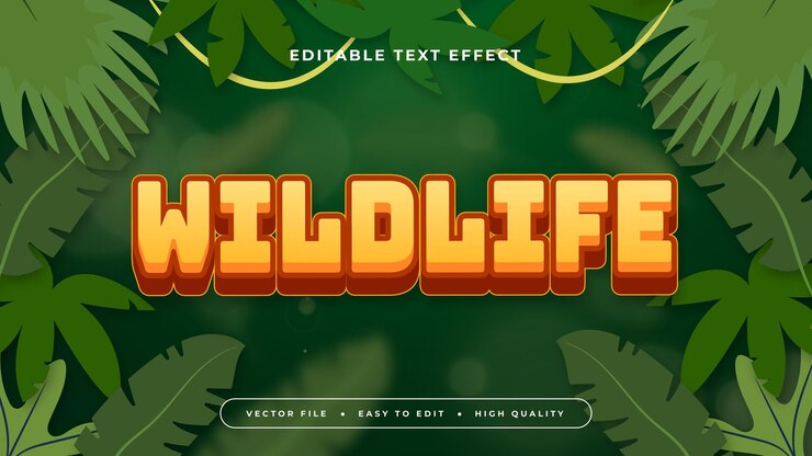 Vector naranja rojo y verde vida silvestre 3d estilo de fuente de efecto de texto editable
