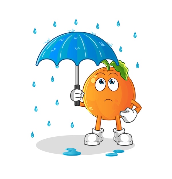 Naranja sosteniendo una ilustración de paraguas. vector de caracteres