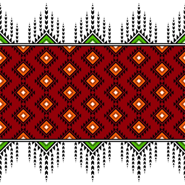 Vector naranja verde geométrico en rojo étnico oriental patrón tradicional diseño para fondo alfombra papel tapiz ropa envoltura batik tela vector ilustración bordado estilo