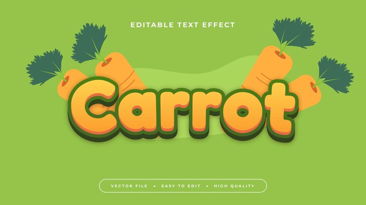Vector naranja y zanahoria verde estilo de fuente de efecto de texto editable en 3d