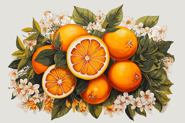 naranjas con hojas ilustración vector ilustración para camiseta cartel cartel banner volante