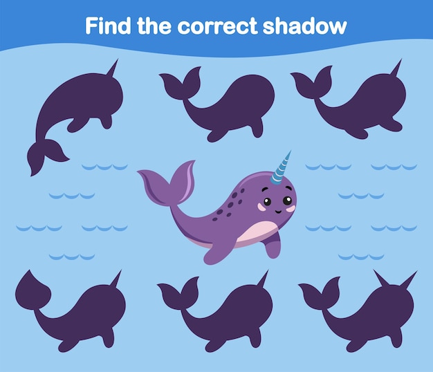 Narwhal shadow Serie de cartas de entrenamiento para niños con animales del Ártico