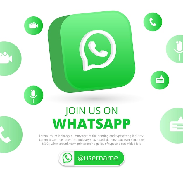Únase a nosotros en el banner de redes sociales de WhatsApp con un círculo redondo 3d Banner cuadrado de WhatsApp para Instagram